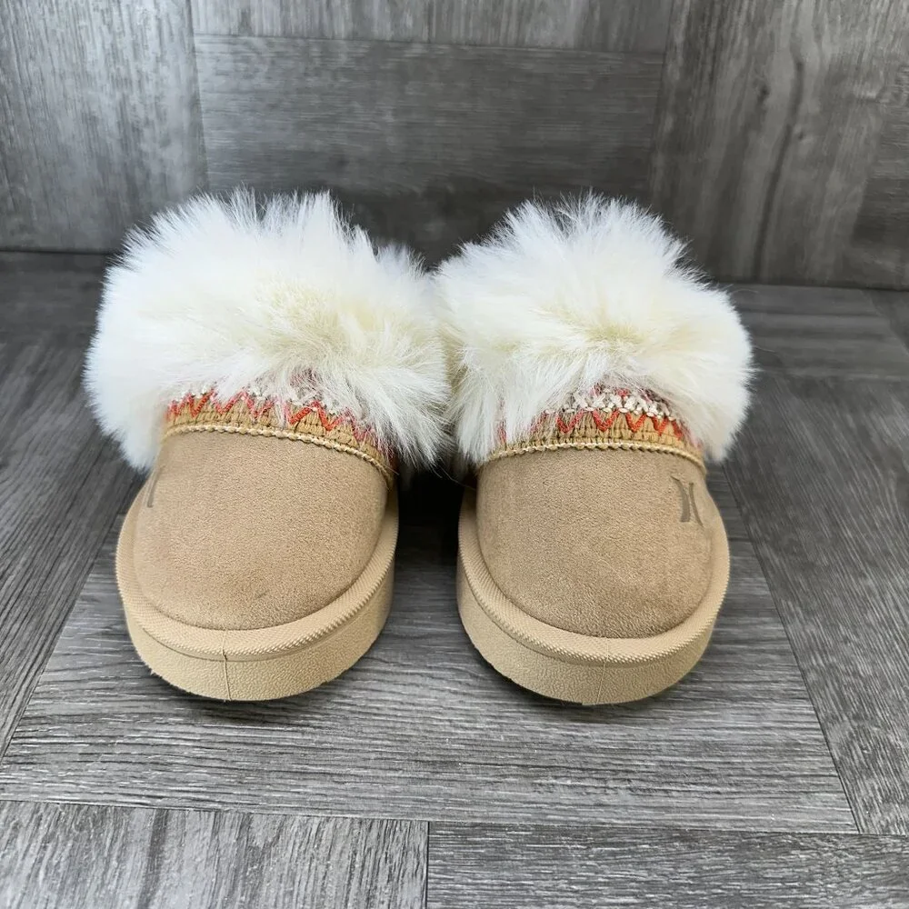 Hurley Kimmie-T Slipper Toddler 6 Tan Faux Fur Cozy‎ Slip-On NEW